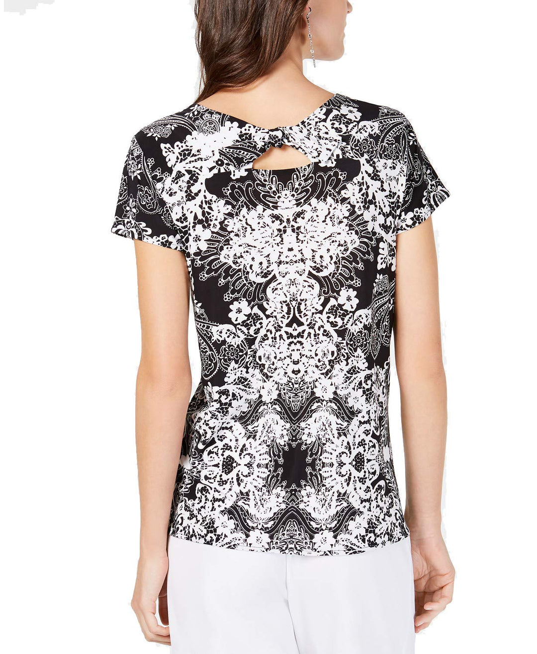 INC Printed Tie-Back Top (Placed Lace Jewel, L)
