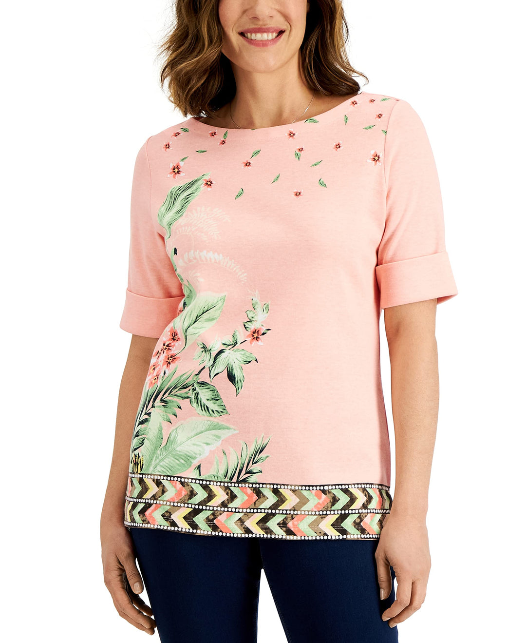 Karen Scott Petite Maui Oasis Boatneck Top