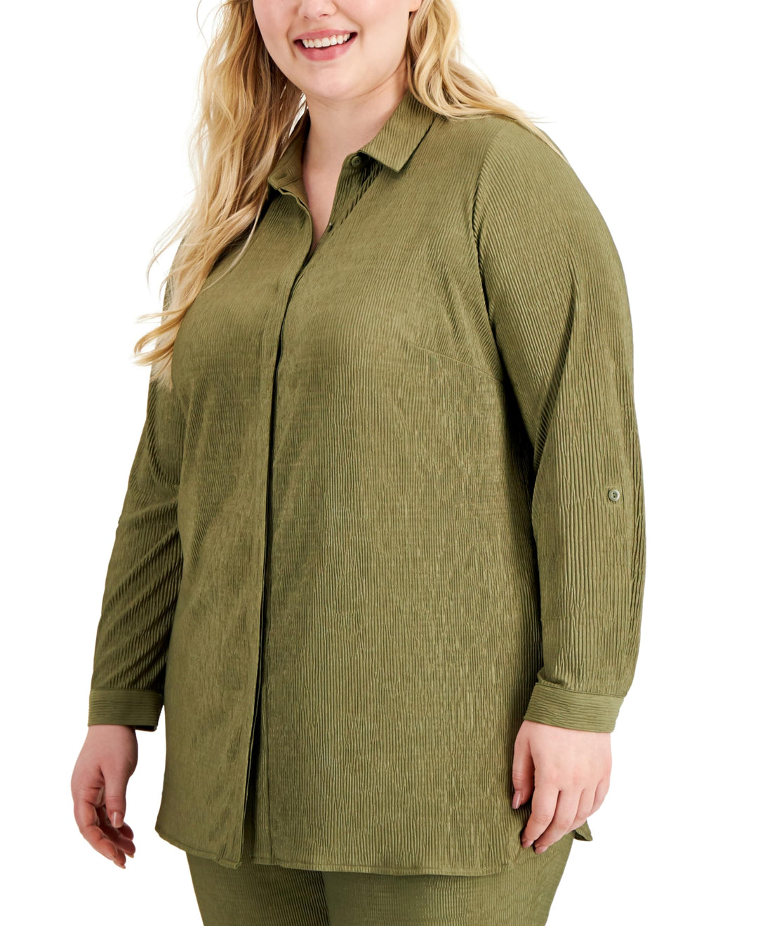 Alfani Plus Size Textured Button Front Top