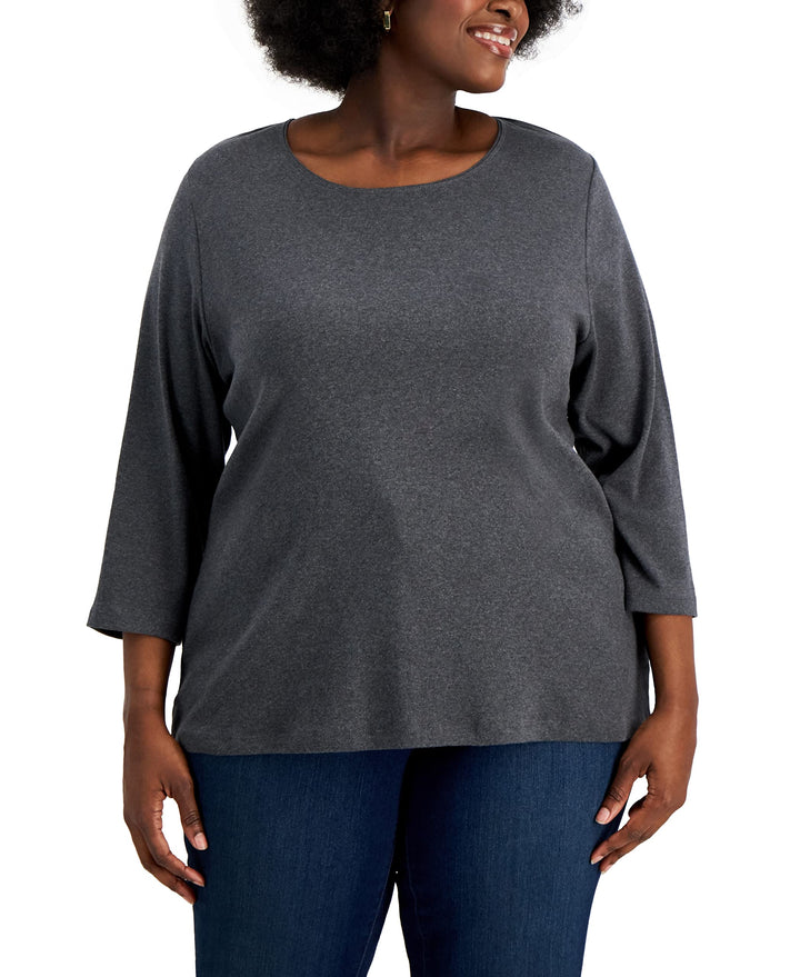 Karen Scott Plus Size Cotton Scoop Neck Top