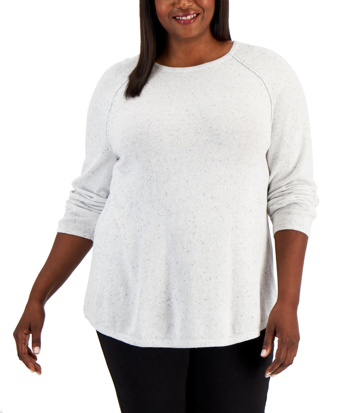 Karen Scott Plus Size Curved Hem Crewneck Sweater
