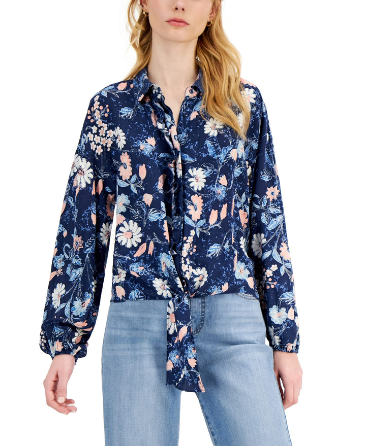INC International Concepts Printed Tie Hem Top