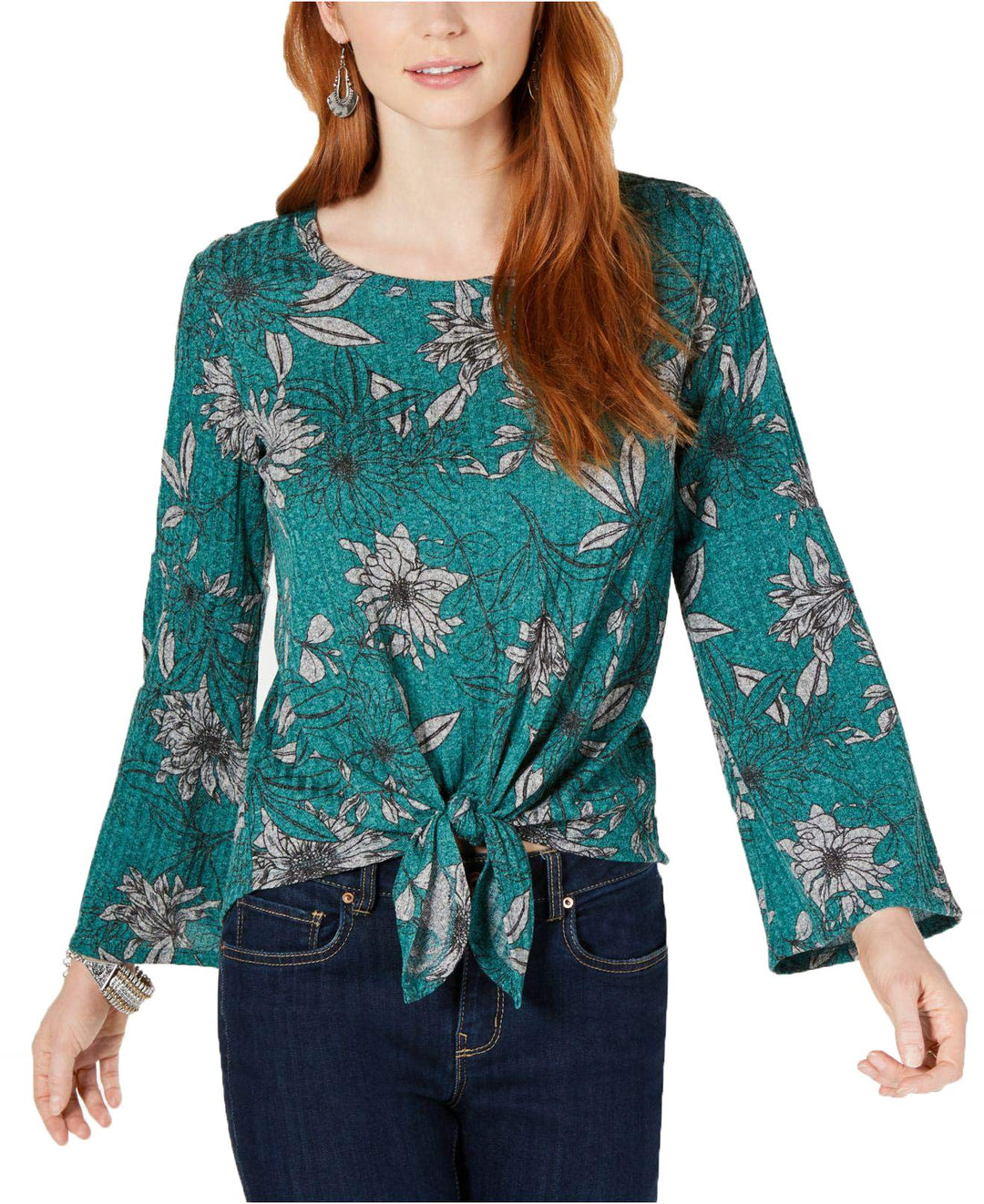 Tie-Front Lantern-Sleeve Top