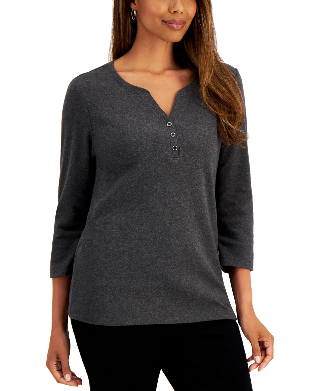 Cotton Henley V-Neck Top