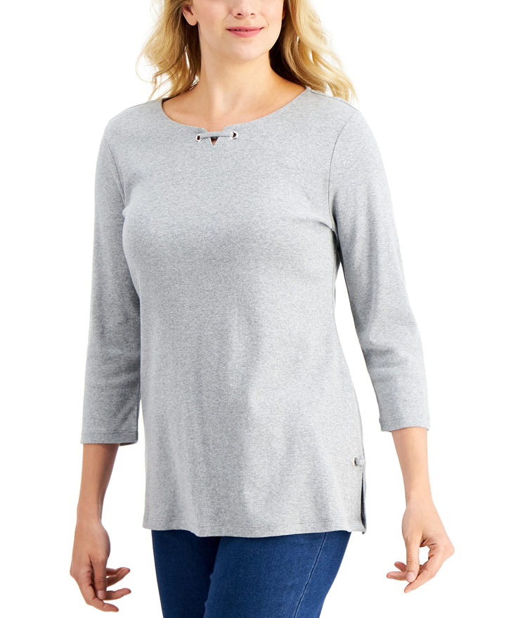 Karen Scott Cotton Grommet Trim Tunic