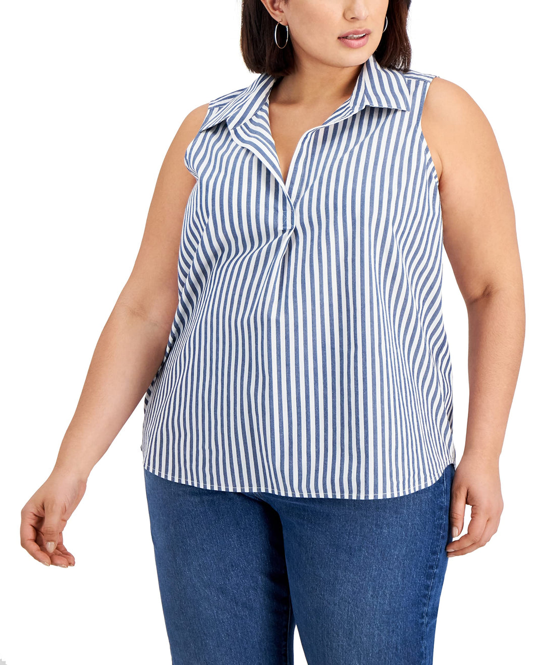 Style & Co Plus Size Striped Sleeveless Cotton Top