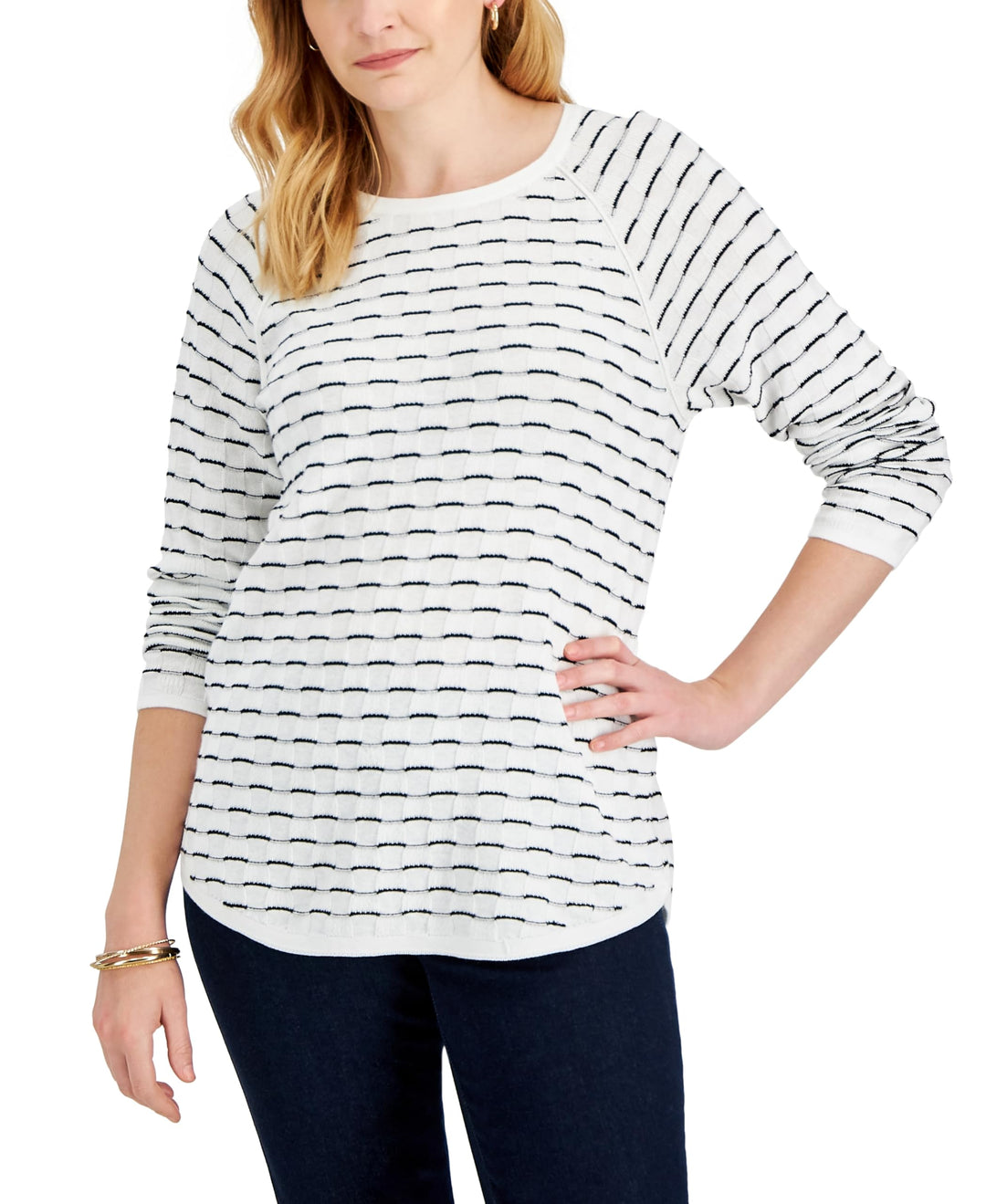 Women's Cotton Tuck-Stitch Sweater