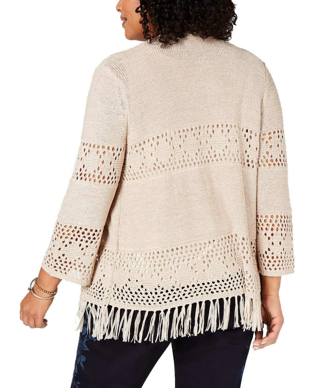 Style & Co Plus Size Fringe Lacy Knit Cardigan