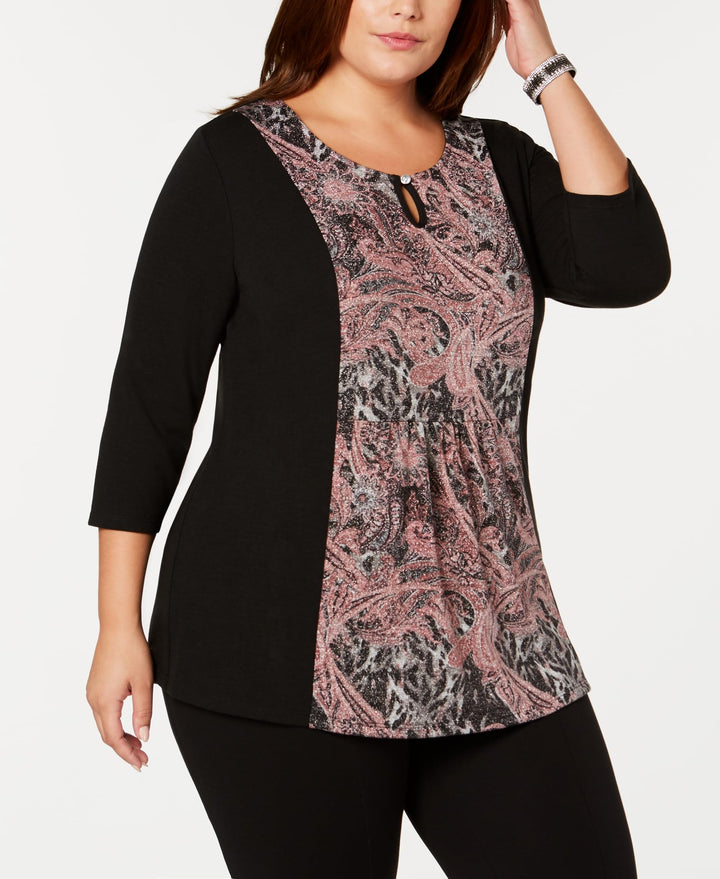 NY Collection Plus Size Scroll Print Top