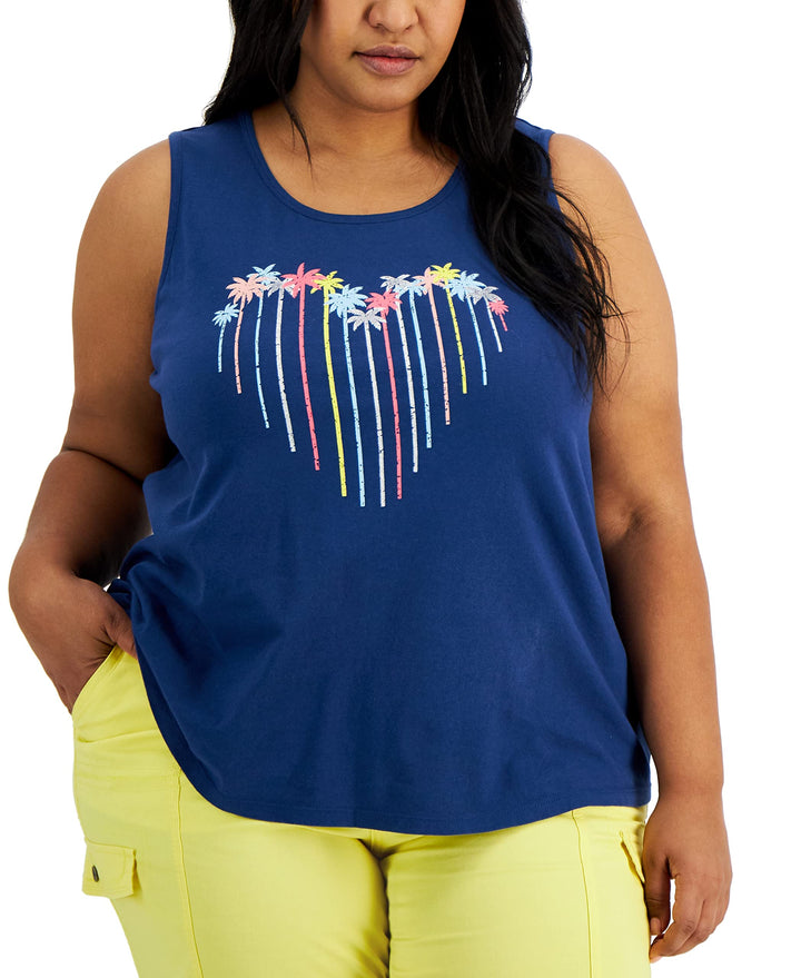 Style & Co Plus Size Cotton Palm Heart Printed Tank