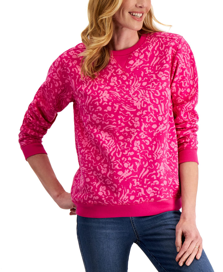 Karen Scott Wild Marks Floral Fleece Sweatshirt