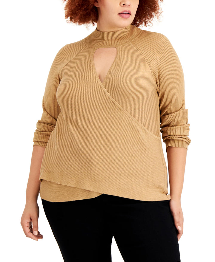 INC International Concepts Plus Size Keyhole Turtleneck Wrap Sweater