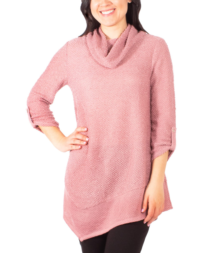 NY Collection Petite Cowlneck V Hem Sweater