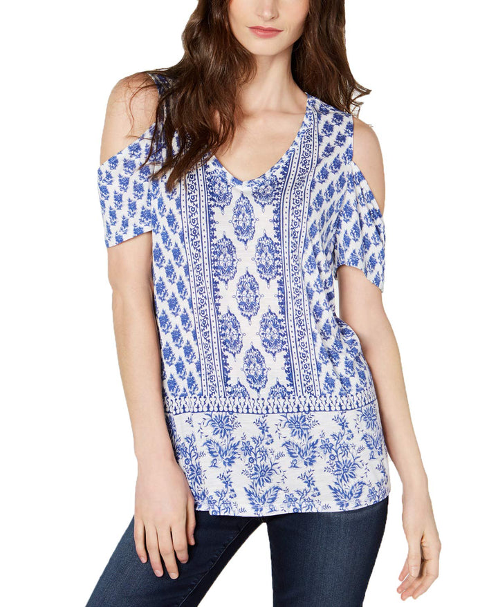 International Concepts INC V-Neck Cold-Shoulder Top (Dandy Floral, M)