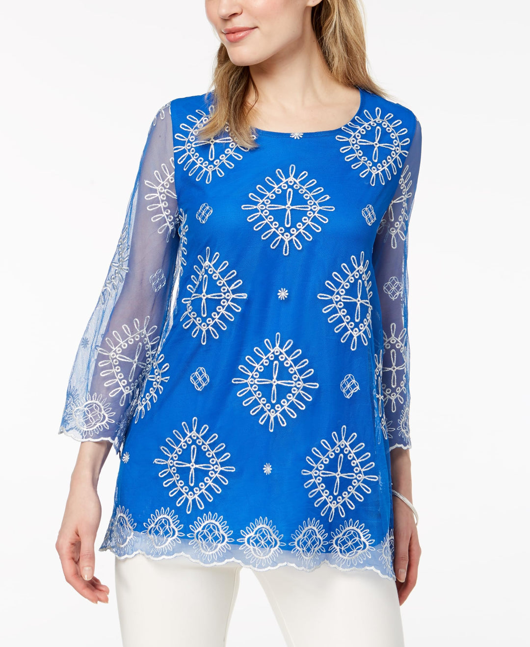 Alfani Embroidered Sheer Sleeve Top