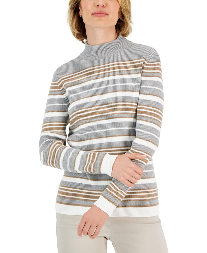 Karen Scott Womens Striped Cotton Mock Neck Sweater