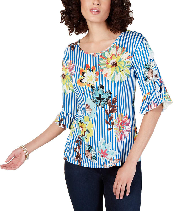 Petite Printed Ruffle-Sleeve Top