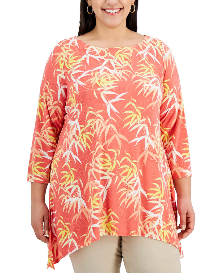 JM Collection Plus Size Jacquard Printed Top