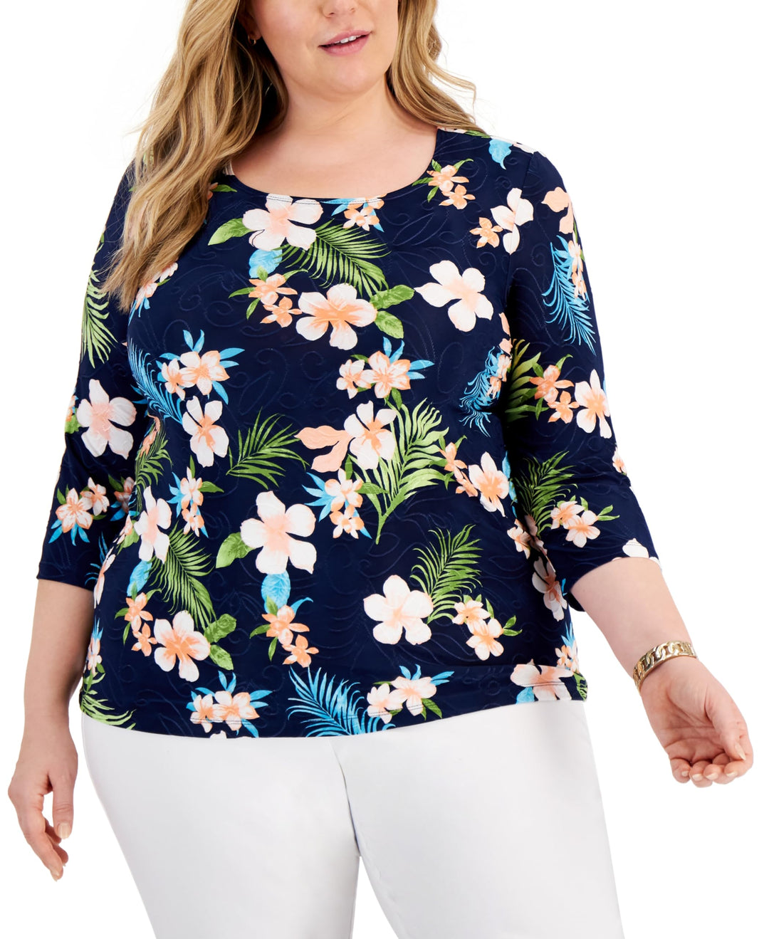 JM Collection Plus Size Floral Jacquard Top