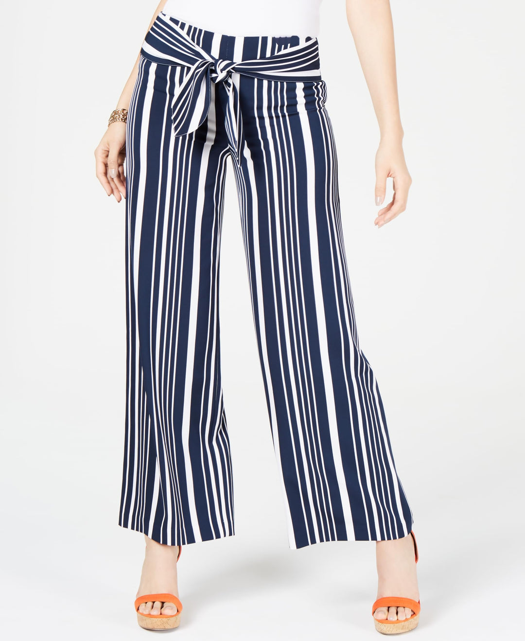 Petite Striped Tie Waist Pants