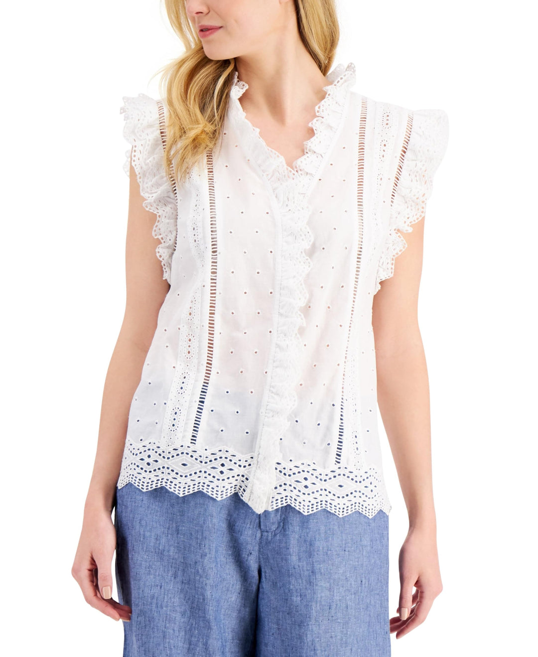 Charter Club Cotton Ruffled Eyelet Top
