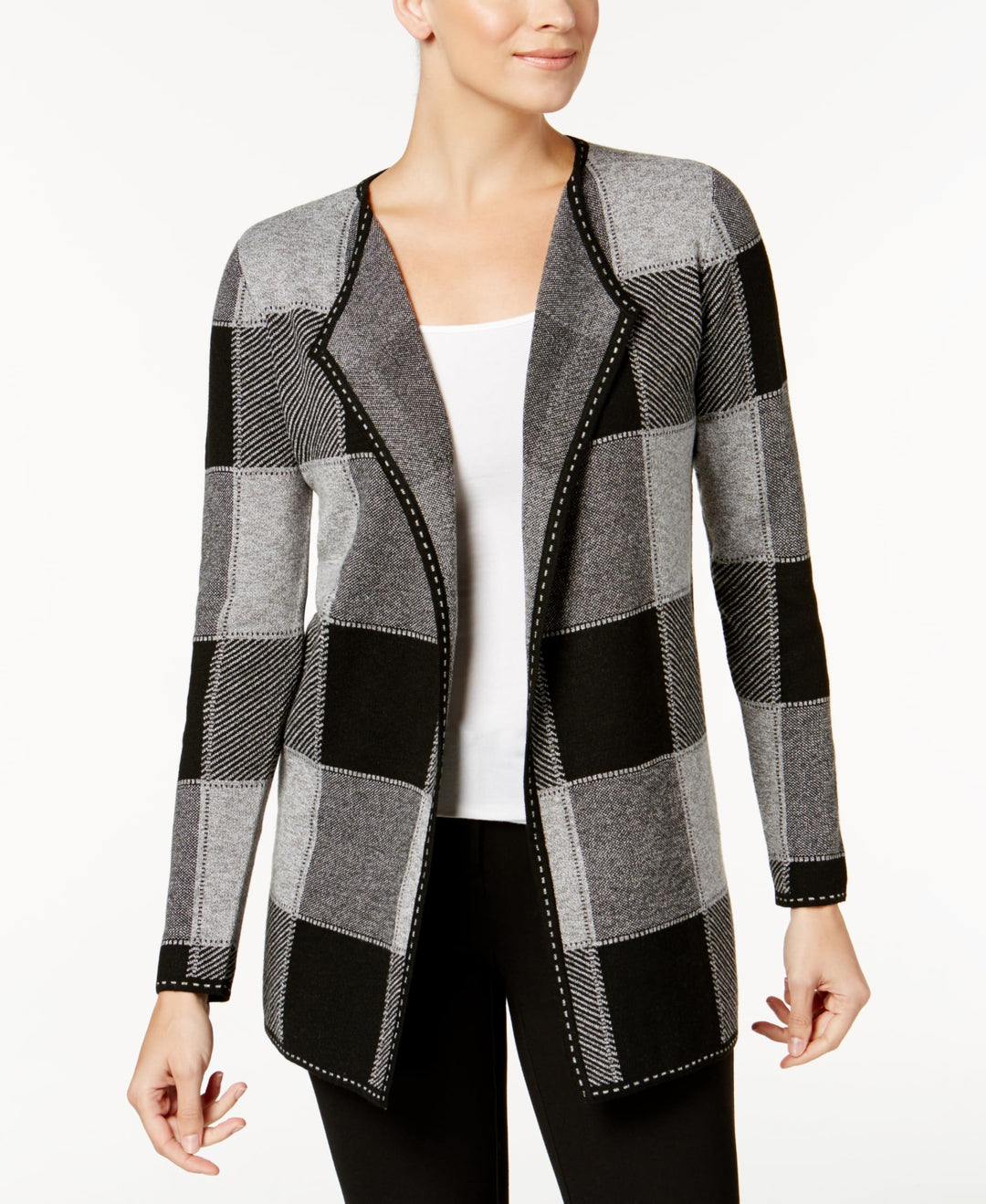 Charter Club Draped Plaid Cardigan