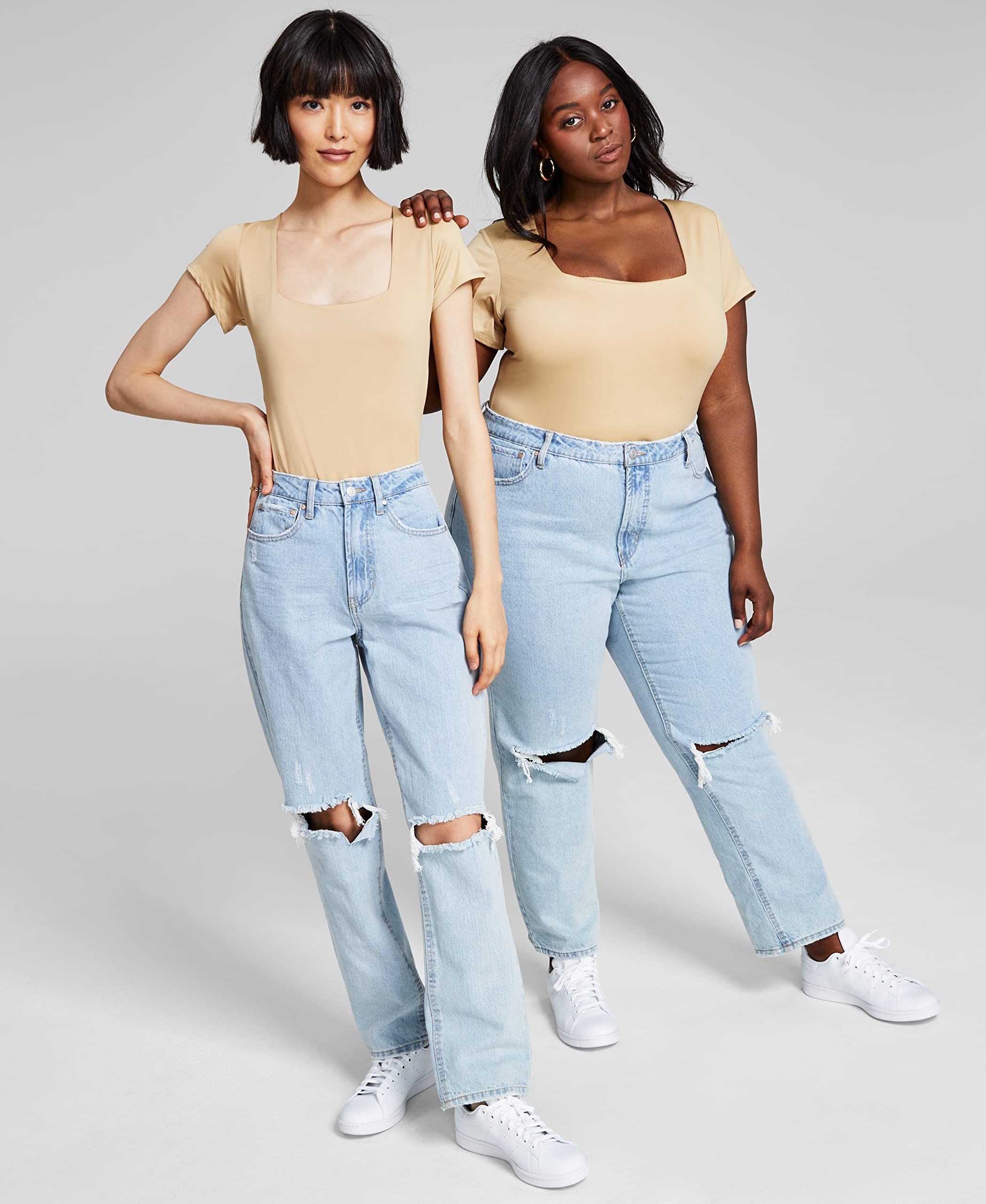 Now This Trendy Plus Size Square Neck Bodysuit