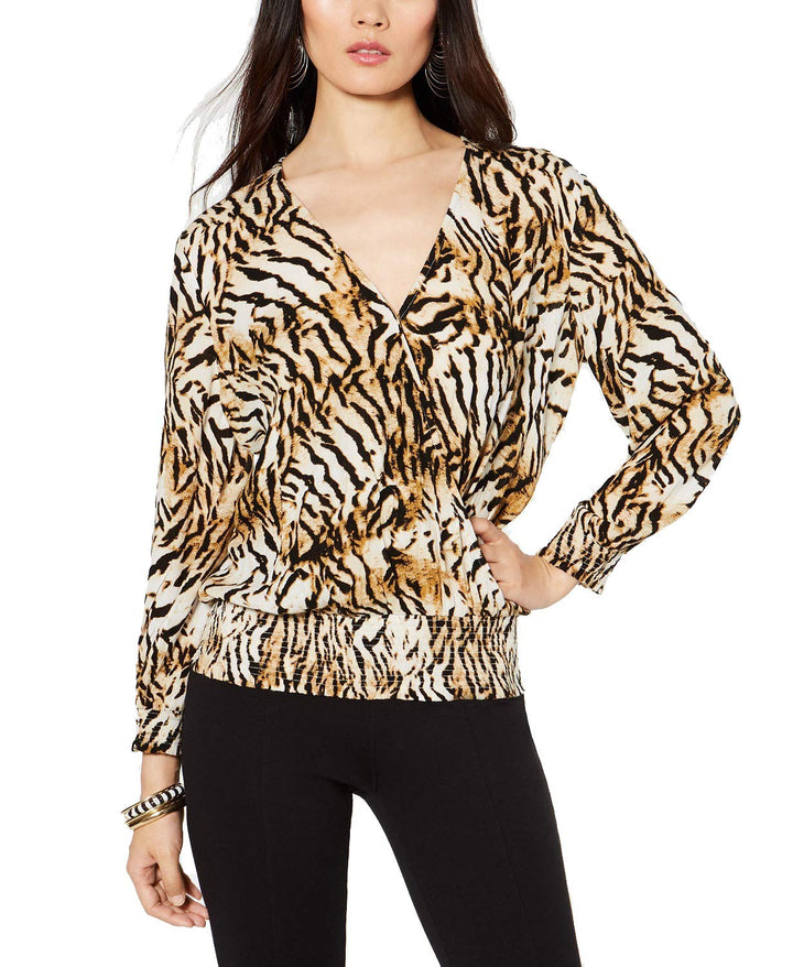 INC Animal-Print Surplice Top