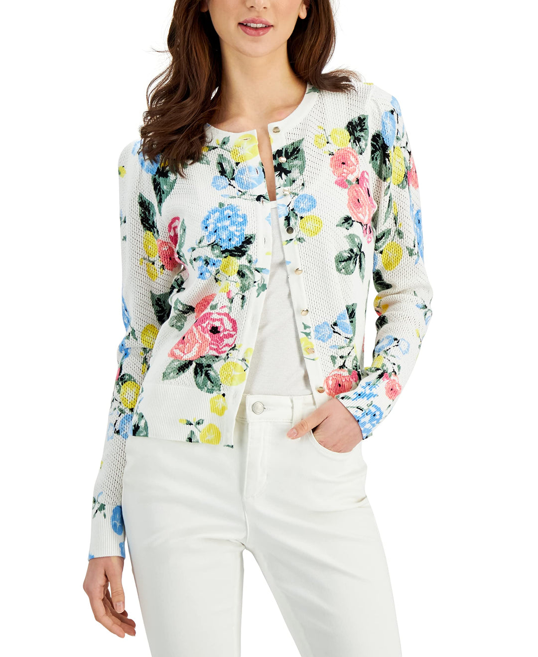 Charter Club Floral Button Front Cardigan
