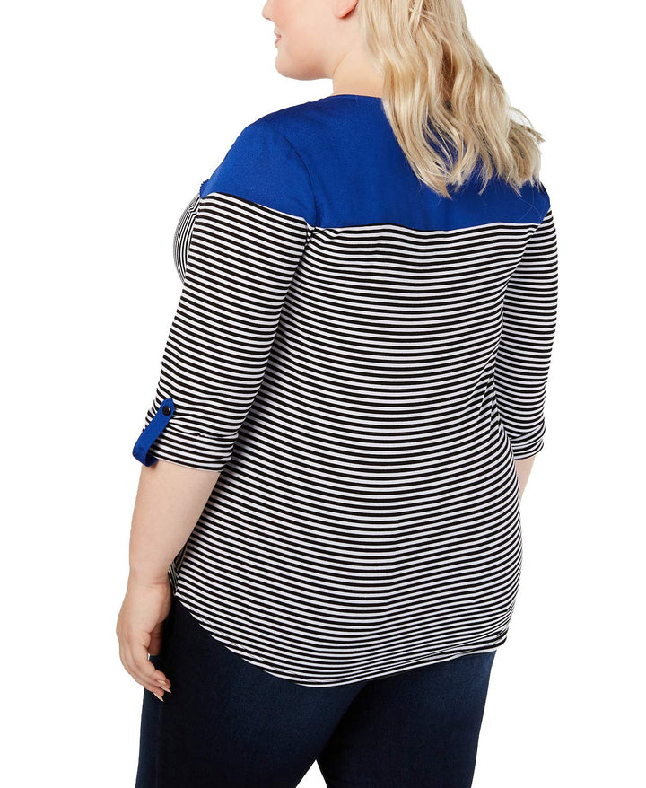 Plus Size Colorblocked Striped Top