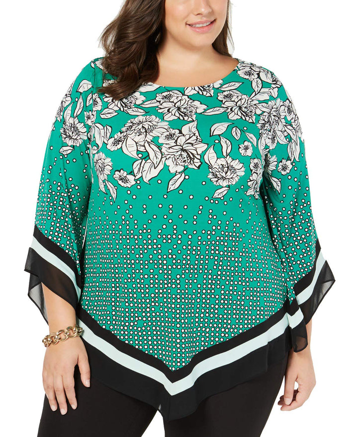 Plus Size Printed Pointed-Hem Top