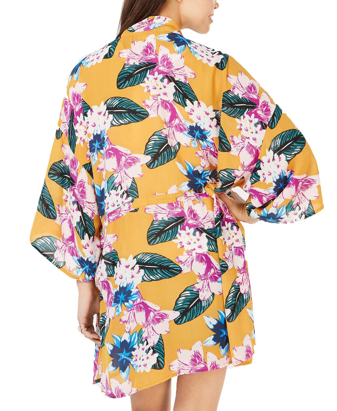Juniors' Floral-Printed Tie-Front Kimono