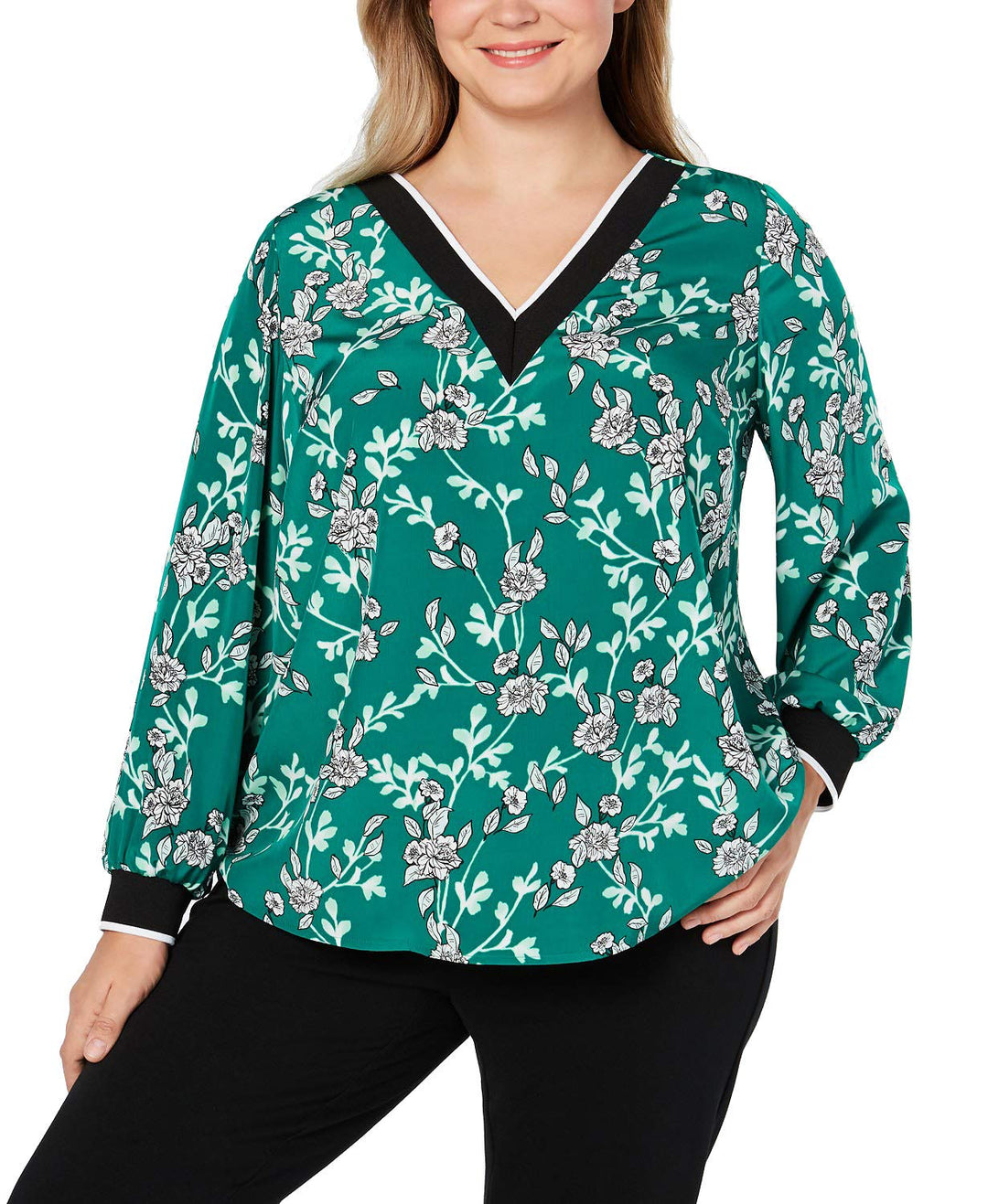 Alfani Plus Size Floral Print V Neck Top