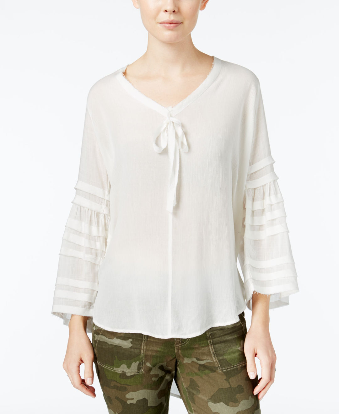 William Rast Haley Tie Front Printed Peasant Blouse