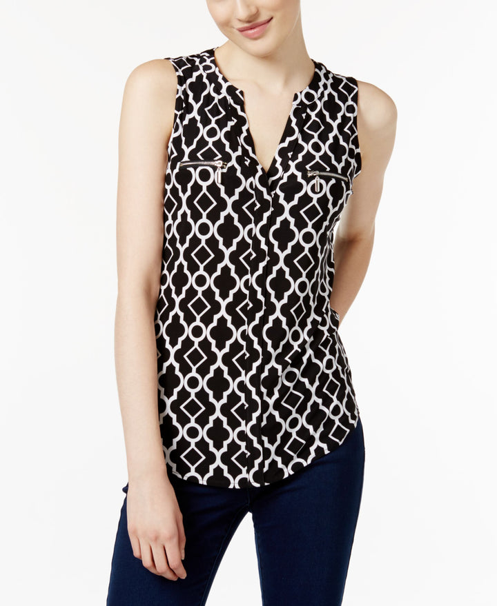 Petite Printed Zipper Detail Top