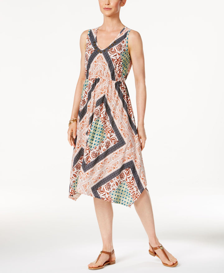 Style & Co Petite Printed Handkerchief Hem Dress