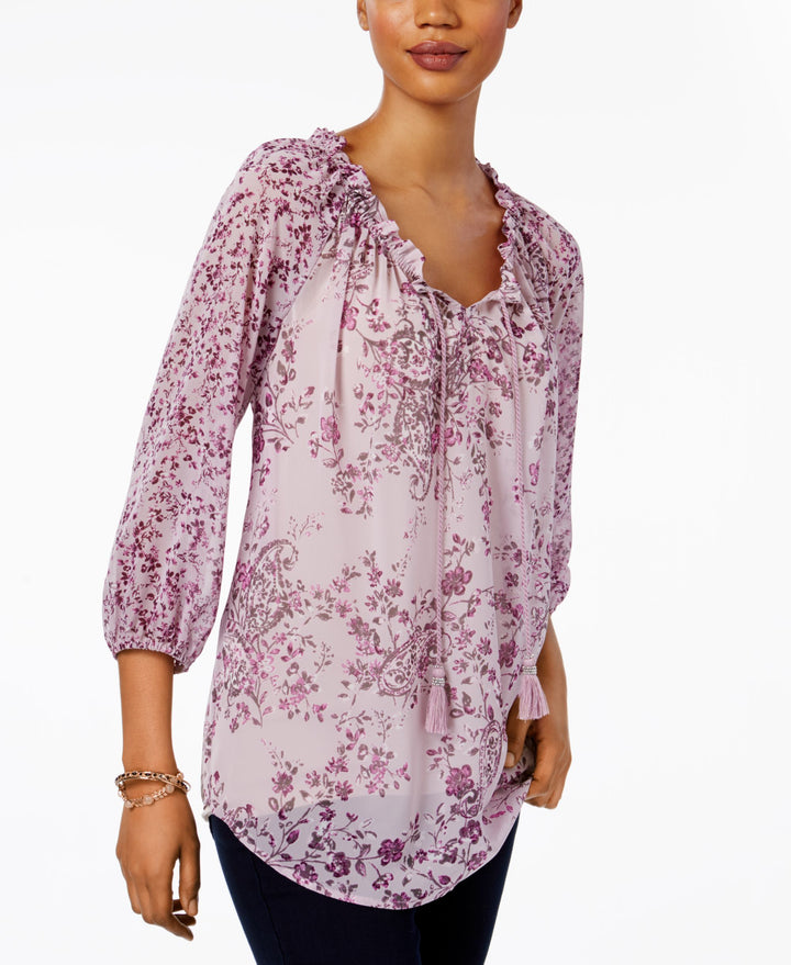 Style & Co Floral Print Ruffle Collar Top