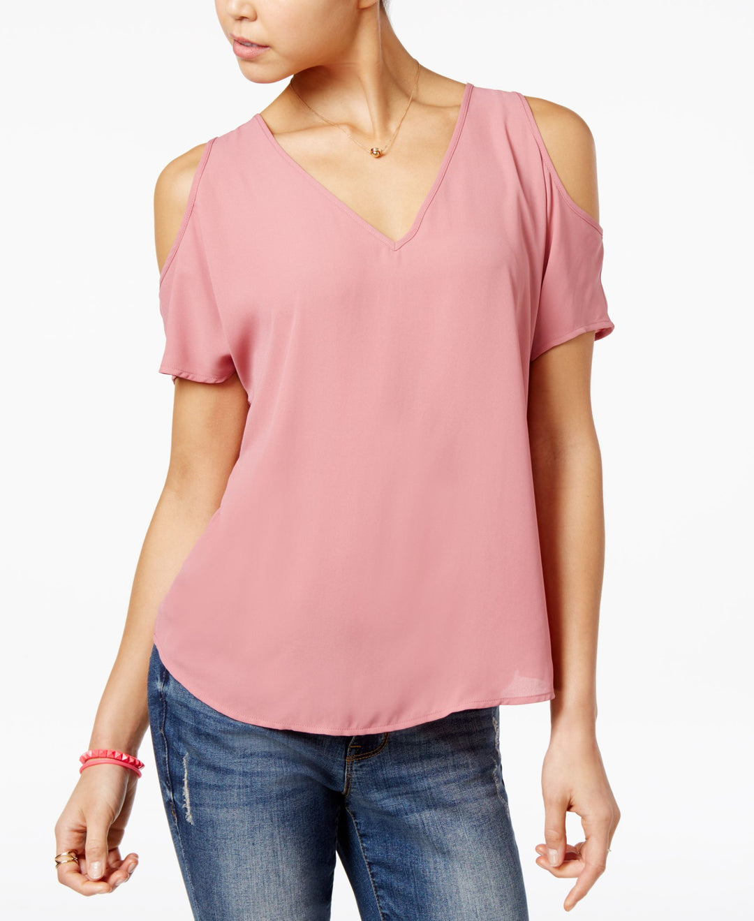 Hippie Rose Juniors Cold Shoulder V Neck Top