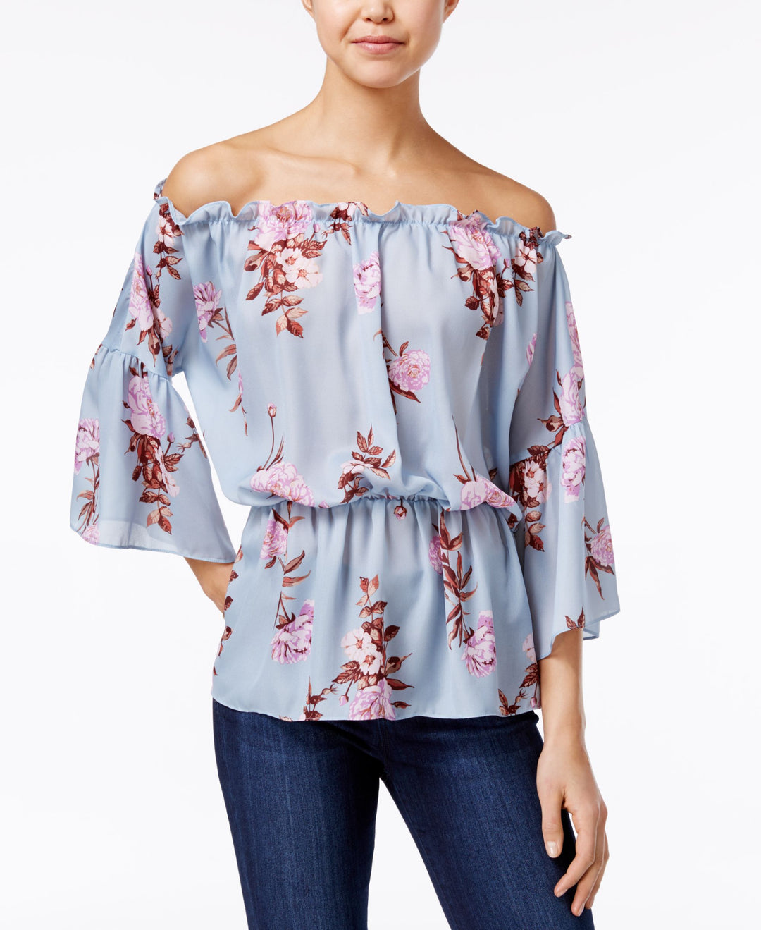 Say What Juniors Printed Off The Shoulder Peasant Top