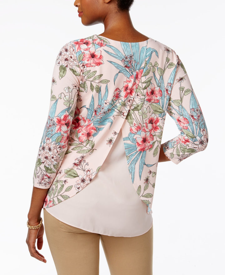 Charter Club Floral Print Layered Back Top