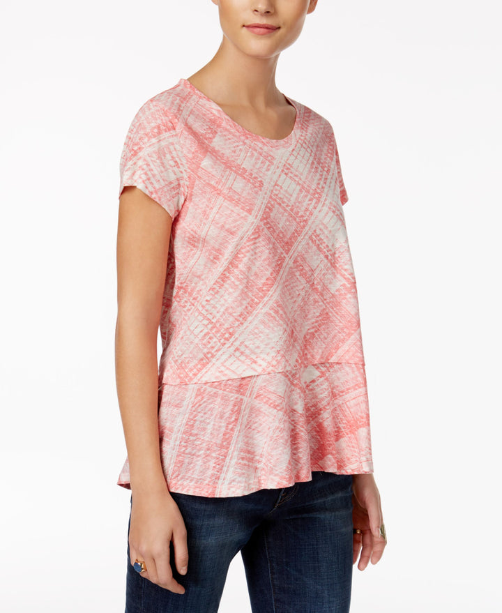 Style & Co Petite Cotton Plaid Peplum Top