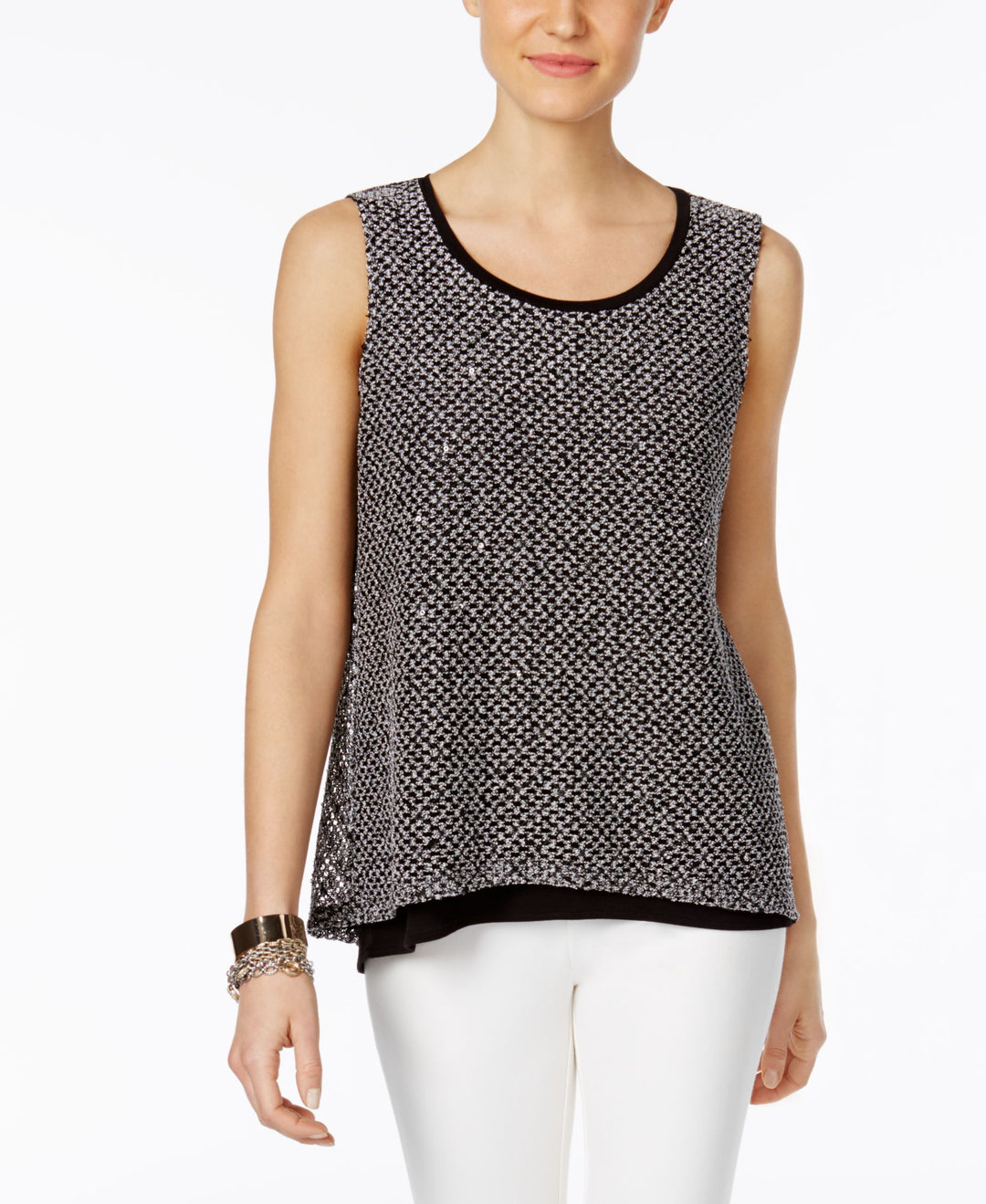 INC International Concepts Petite Layered Look Split Back Top