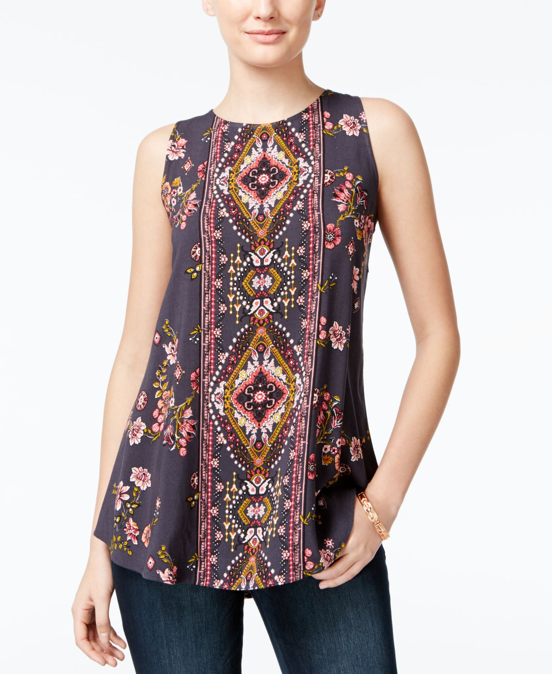 Gypsies Moondust Juniors Printed Cutout Back Tunic Top