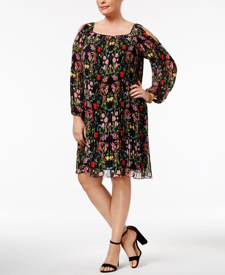 INC International Concepts Plus Size Pleated Cold Shoulder Dress