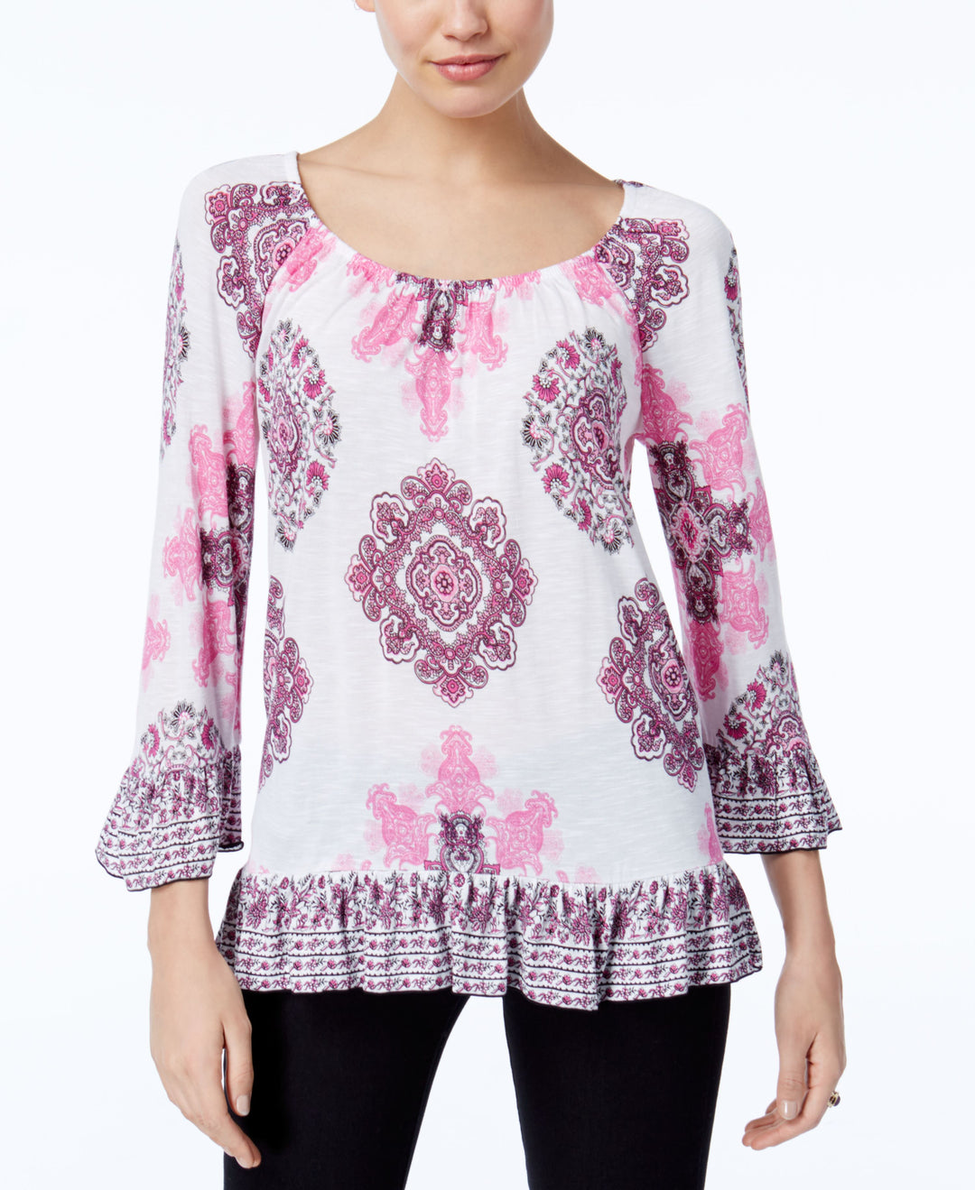 INC International Concepts Ruffled Peasant Top