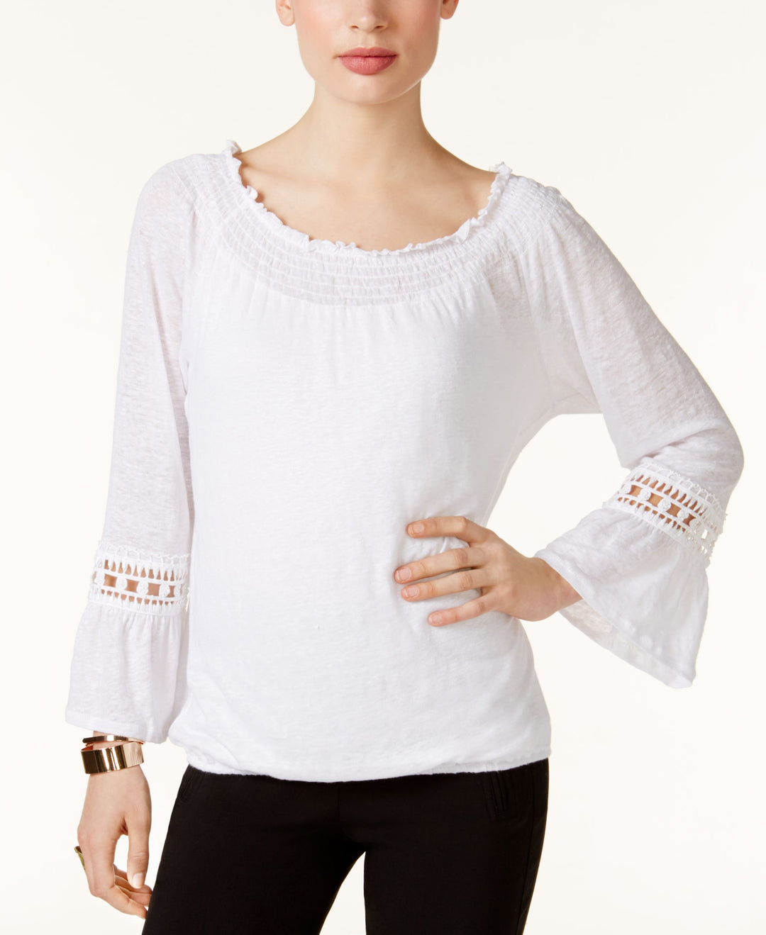 INC International Concepts Linen Off The Shoulder Peasant Top