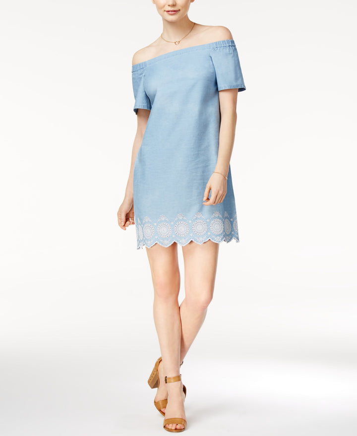 Maison Jules Embroidered Off The Shoulder Dress