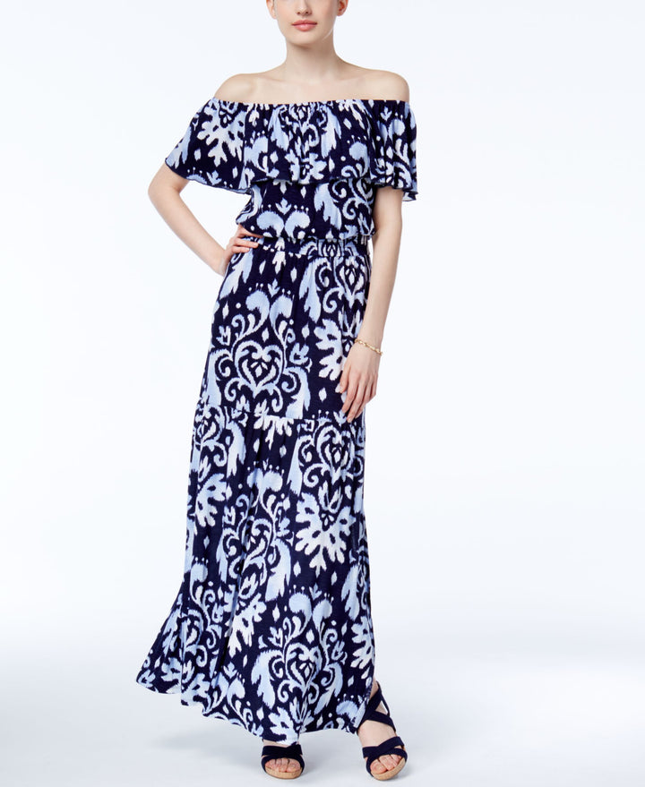 INC International Concepts Petite Off The Shoulder Printed Maxi Dress