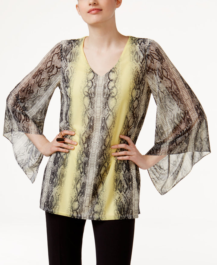 Alfani Petite Printed V Neck Top