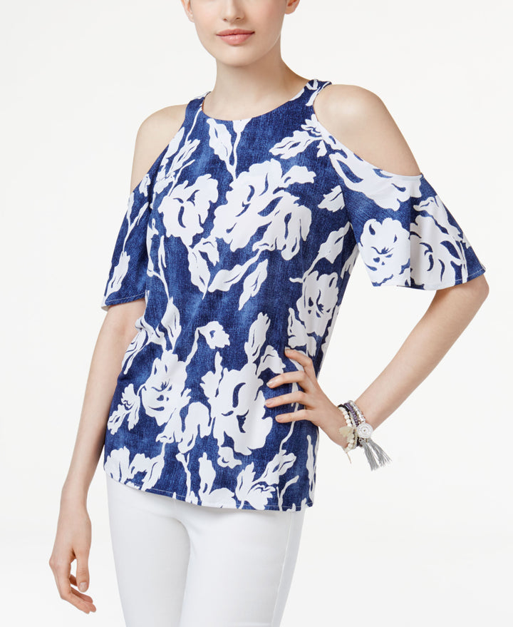 I.N.C. Plus-Size Floral-Print Cold-Shoulder Top
